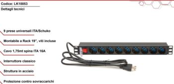 Multipresa Rack 19" 9 Posti univ.con int