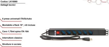 Multipresa Rack 19" 6 Posti con interruttore