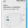 Caricatore Deltaco 1 TypeC + 1 USB 3.0 20W