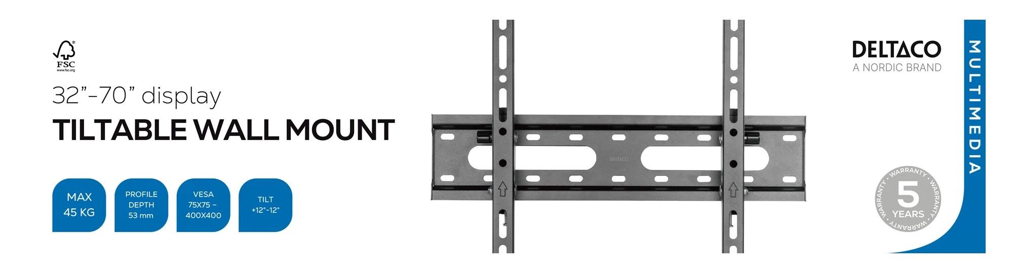 Supporto fisso Deltaco da 32" a 70" - immagine 4