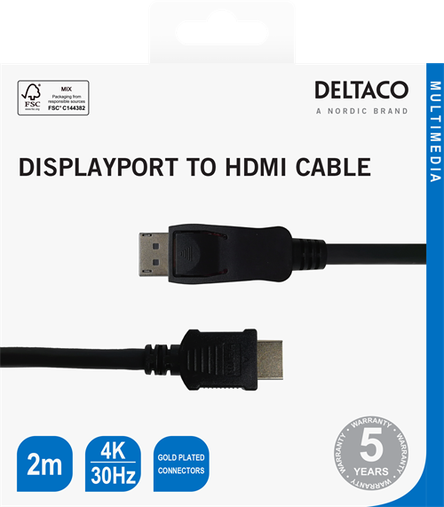 Cavo Deltaco Displayport(M) a HDMI 2Mt - immagine 2
