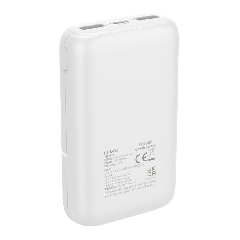 Power Bank Deltaco 10000 mAh 2x USB+1x Type C - immagine 2