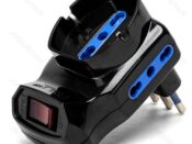 Spina tripla 16A Bipasso e Schuko nera con interruttore