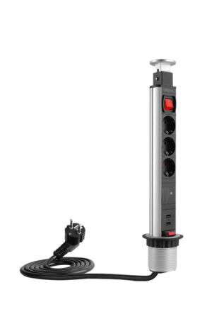 Multipresa per scriv. a scomparsa 3xSch.2xUSB