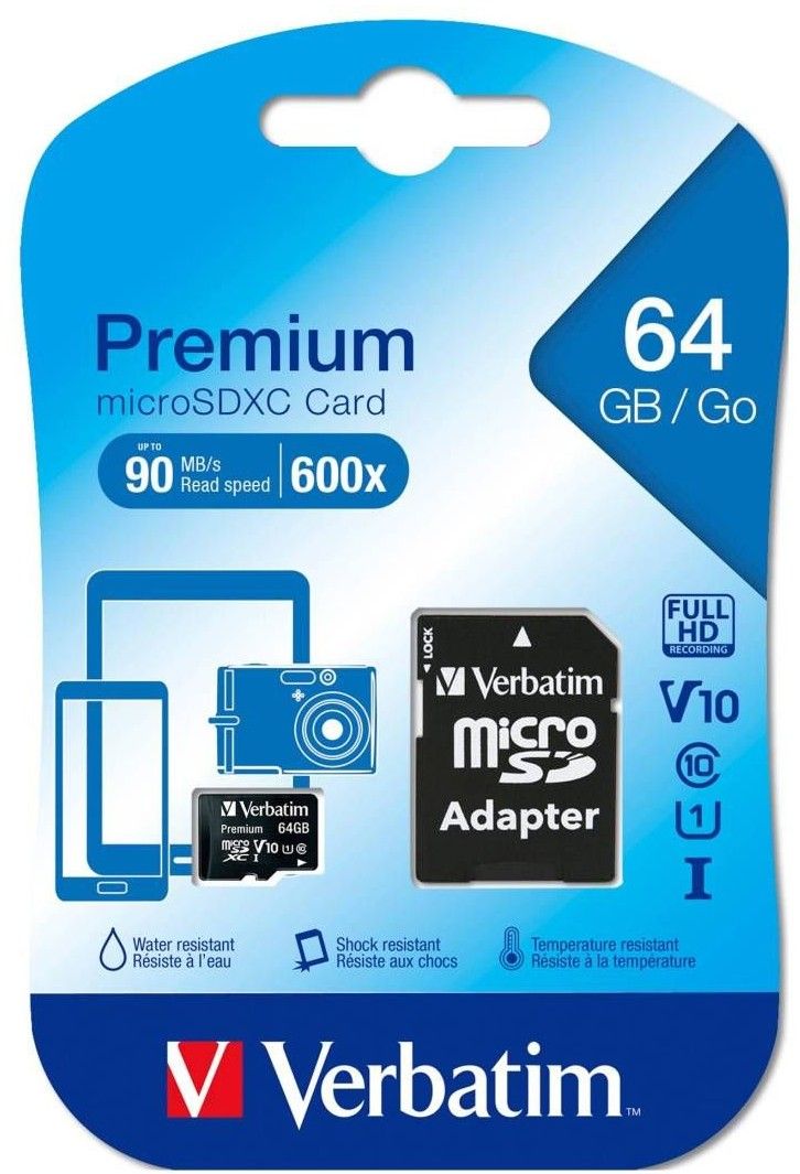 Micro SDXC Verbatim 64 GB CL10 con Adatt