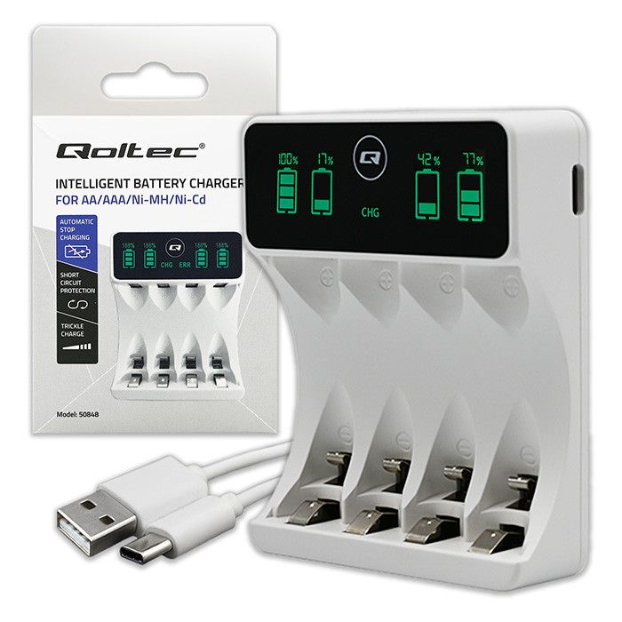 Caricabatterie Qoltec 4xAA/AAA, Ni-MH/Ni-Cd