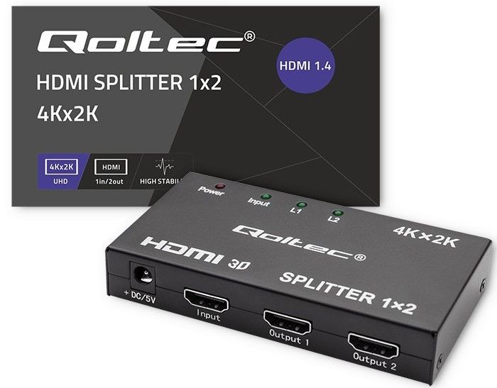 Splitter HDMI, 1 in a 2 out, 4K, nero - immagine 2