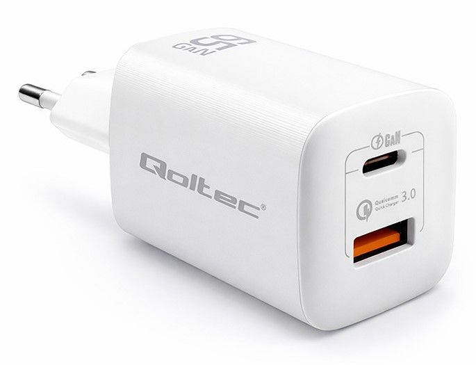 Caricatore Qoltec 65W 1xType C/1xUSB-A