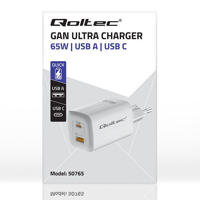 Caricatore Qoltec 65W 1xType C/1xUSB-A - immagine 2