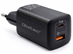 Caricatore Qoltec 65W 1xType C/1xUSB-A