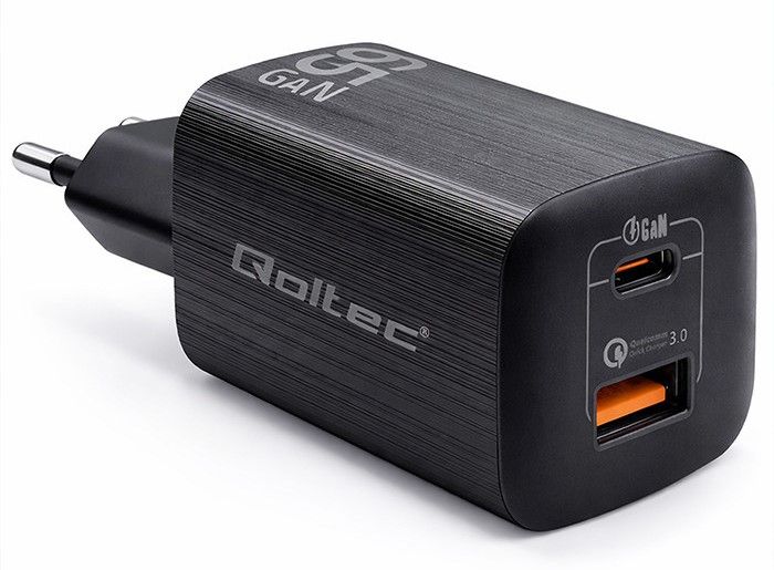 Caricatore Qoltec 65W 1xType C/1xUSB-A
