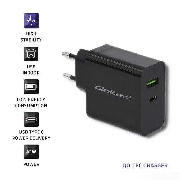 Caricatore Qoltec 45W 1xType C/1xUSB-A - immagine 2