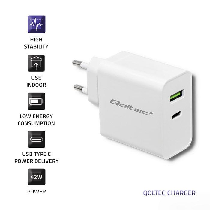 Caricatore Qoltec 45W 1xType C/1xUSB-A - immagine 2