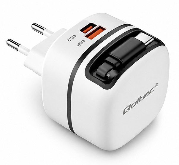 Caricatore Qoltec 1xType C/1xUSB-A 65W + Cavo Type C