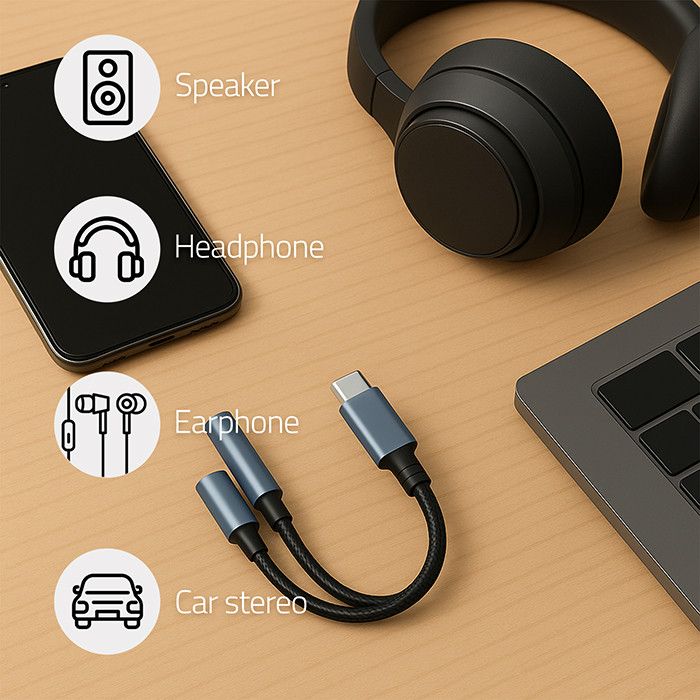 Adattatore da USB-C(M) a USB-C (F)+3,5mm - immagine 2