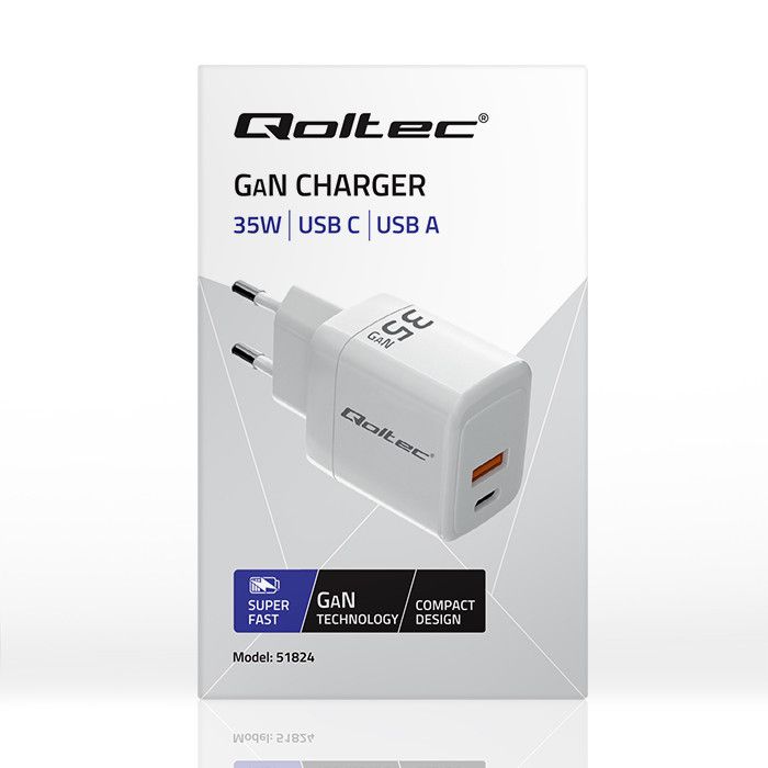 Caricatore Qoltec 1xType C/1xUSB-A 3.0 - immagine 2