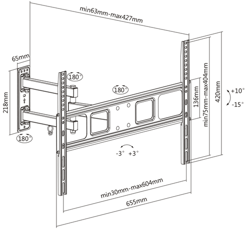 Braccio per monitor Tv a 3 Snodi da 37" a 70" - immagine 2